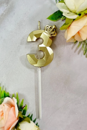 Свеча &quot;Цифра 3&quot; с Короной, золотистый / 5 см 