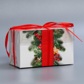 Коробка для 2 капкейков с прозрачной крышкой &quot;Новогодняя&quot;