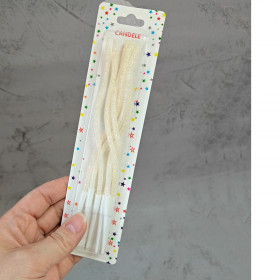 Набор свечей для торта, Волнистые, Белые с блестками, 15 см / 6 шт