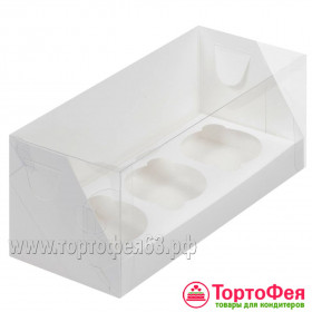 Коробка для 3 капкейков с прозрачной крышкой