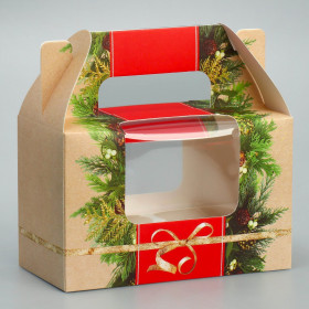 Коробка для 2 капкейков с ручкой &quot;Праздничная&quot; 