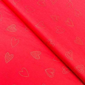 Бумага упаковочная тишью Красная, золотые сердечки, 1 лист 