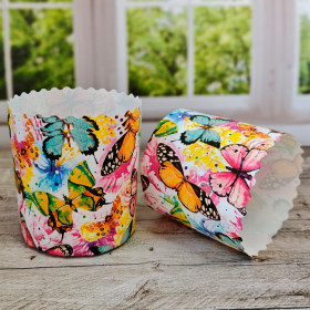 Форма бумажная Кулич "Бабочки разноцветные" 200-250 гр (9*9 см) / 5 шт  