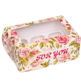Коробка для 6 капкейков с окном "Розы"