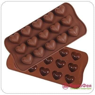 Форма силиконовая Сердечки № 1, 15 шт