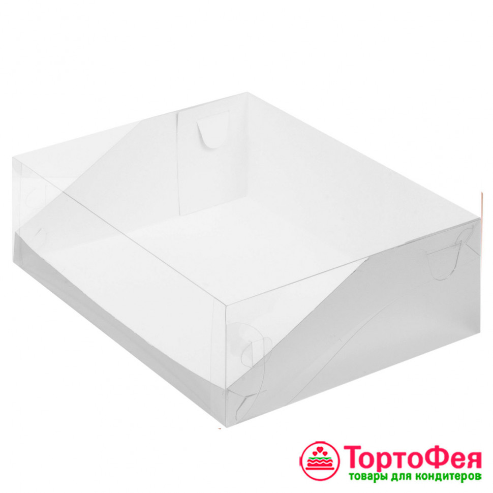 Коробка для торта 31х23,5х10 см с прозрач.крышкой, белая 