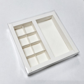 Коробка для 8 конфет + плитка, белая / С прозрачной крышкой
