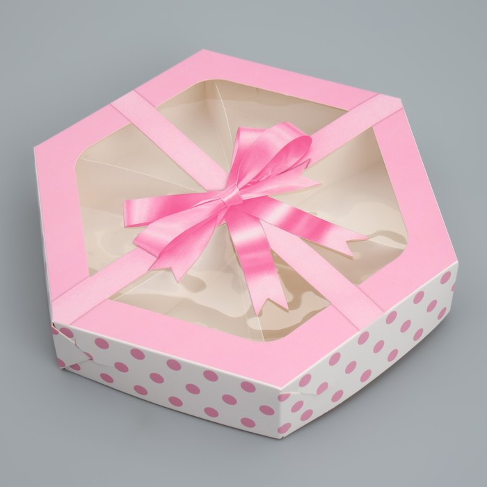 Коробка шестигранник с делителями 23х23х4 "Розовый бант"