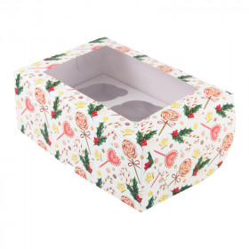 Коробка для 6 капкейков с окном &quot;Рождественский леденец&quot;