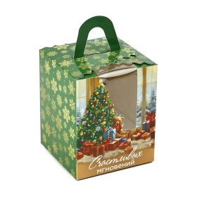 Коробка для 1 капкейка с ручкой &quot;Елочка&quot;   