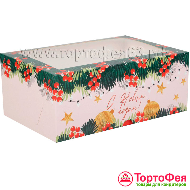 Коробка для 6 капкейков с окном "Рябина"