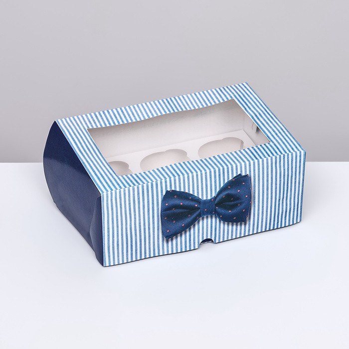 Коробка для 6 капкейков с окном "Джентельмен"