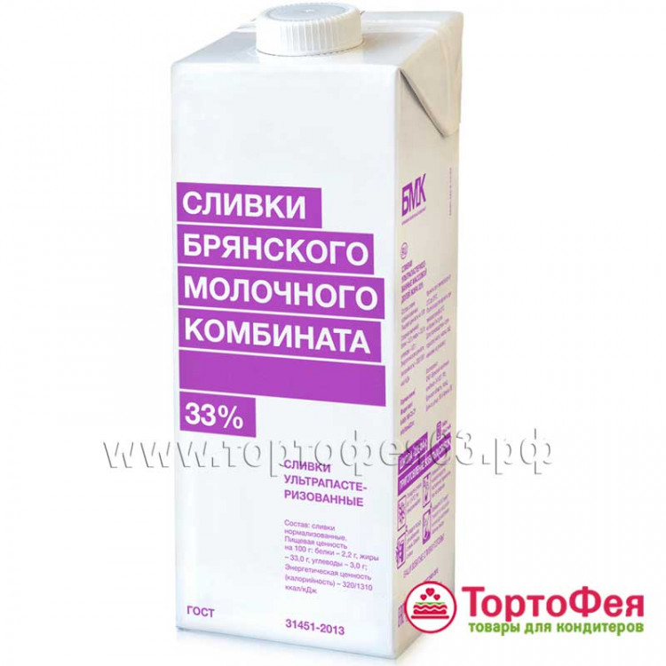 Сливки ультрапастеризованные "БМК" 33 % / 1 л