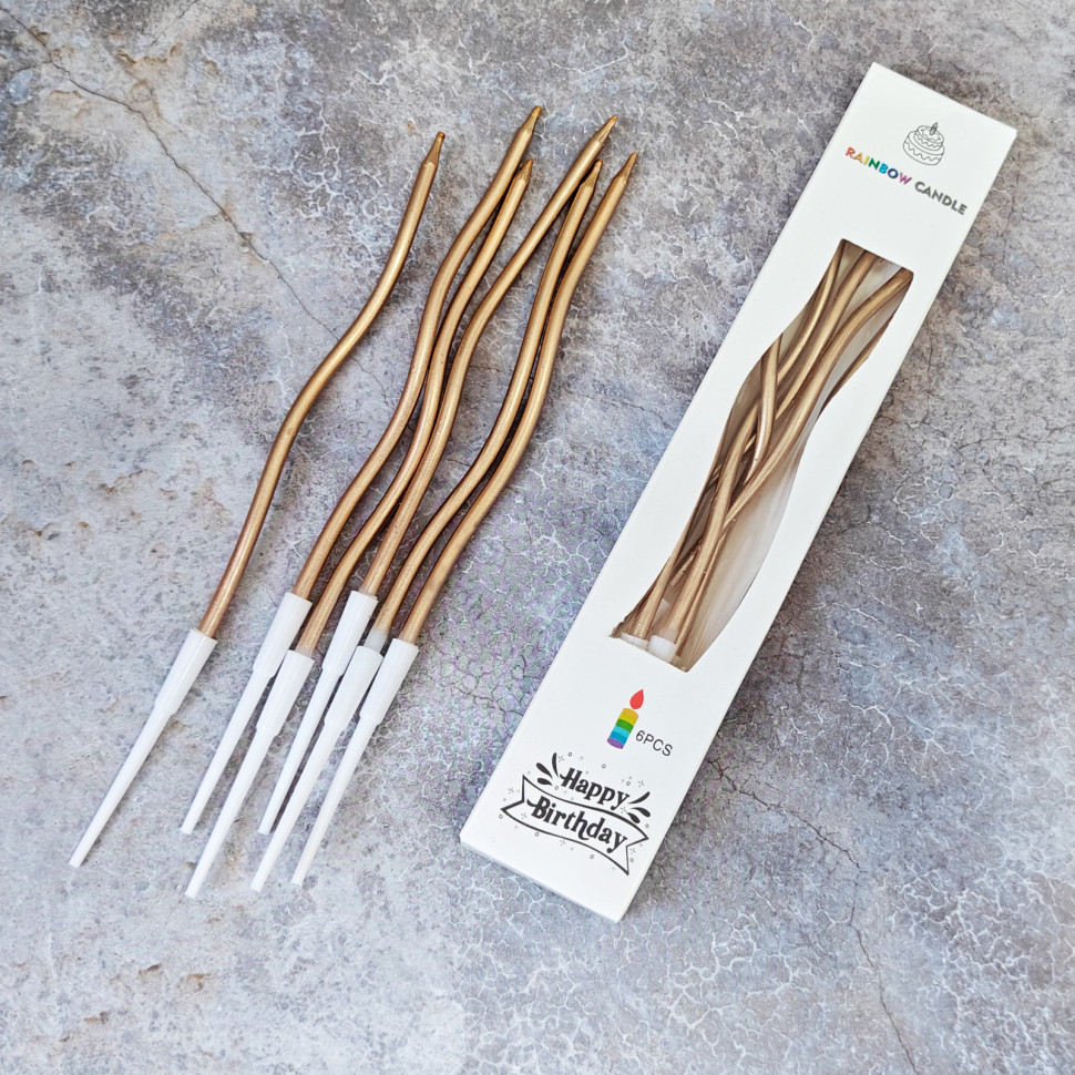 Набор свечей для торта, Волнистые, Шампань, 15 см / 6 шт