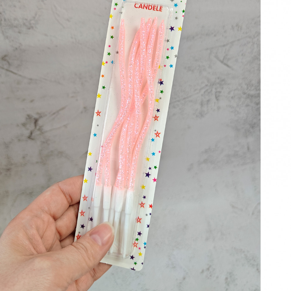  Набор свечей для торта Волнистые, Розовые, 15 см / 6 шт      