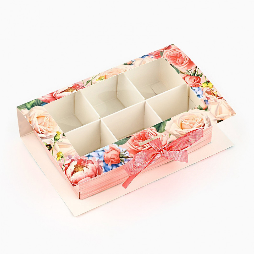 Коробка для 6 конфет с окном "Розы" 