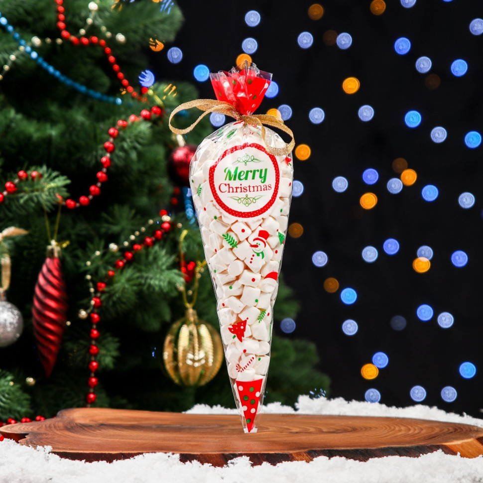 Пакет конус прозрачный 15*30 "Merry Christmas" см / 10 шт   