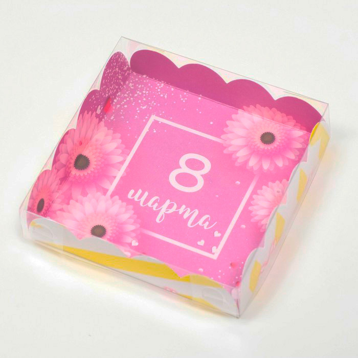 Коробка для прян. 12х12х3 см с прозрач.крышкой  "8 Марта"