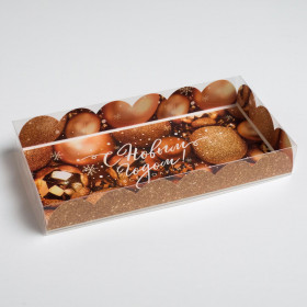 Коробка для пряников 20х10,5х3 см с прозрачной крышкой &quot;Золотые шары&quot;