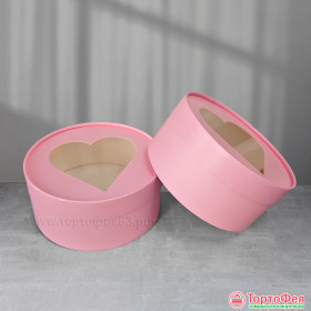 Коробка круглая d 16 выс. 7 см, с окном &quot;Сердце&quot;, Розовая