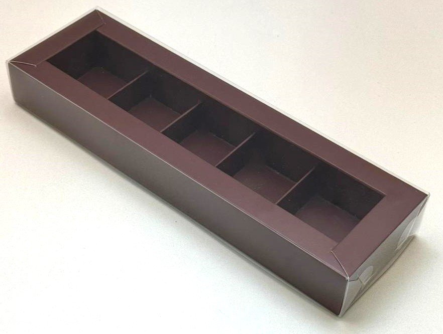 Коробка для 5 конфет с Прозрачной крышкой, темный шоколад