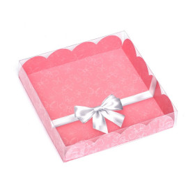 Коробка для пряников 15х15х3 см с прозрачной крышкой &quot;Бантики&quot;