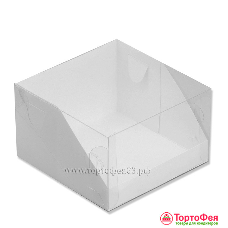 Коробка для бенто-торта 16х16х10 см с прозрачной крышкой, белая 