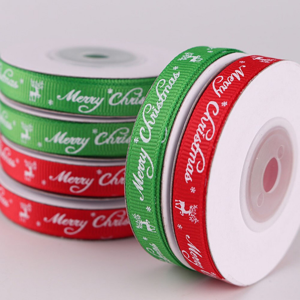 Лента атласная "Merry Christmas" 1 см / 22 м  