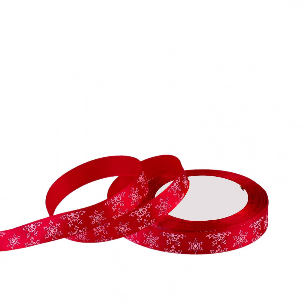 Лента атласная Вишневая "Снежинки" 1,5 см / 3 м 