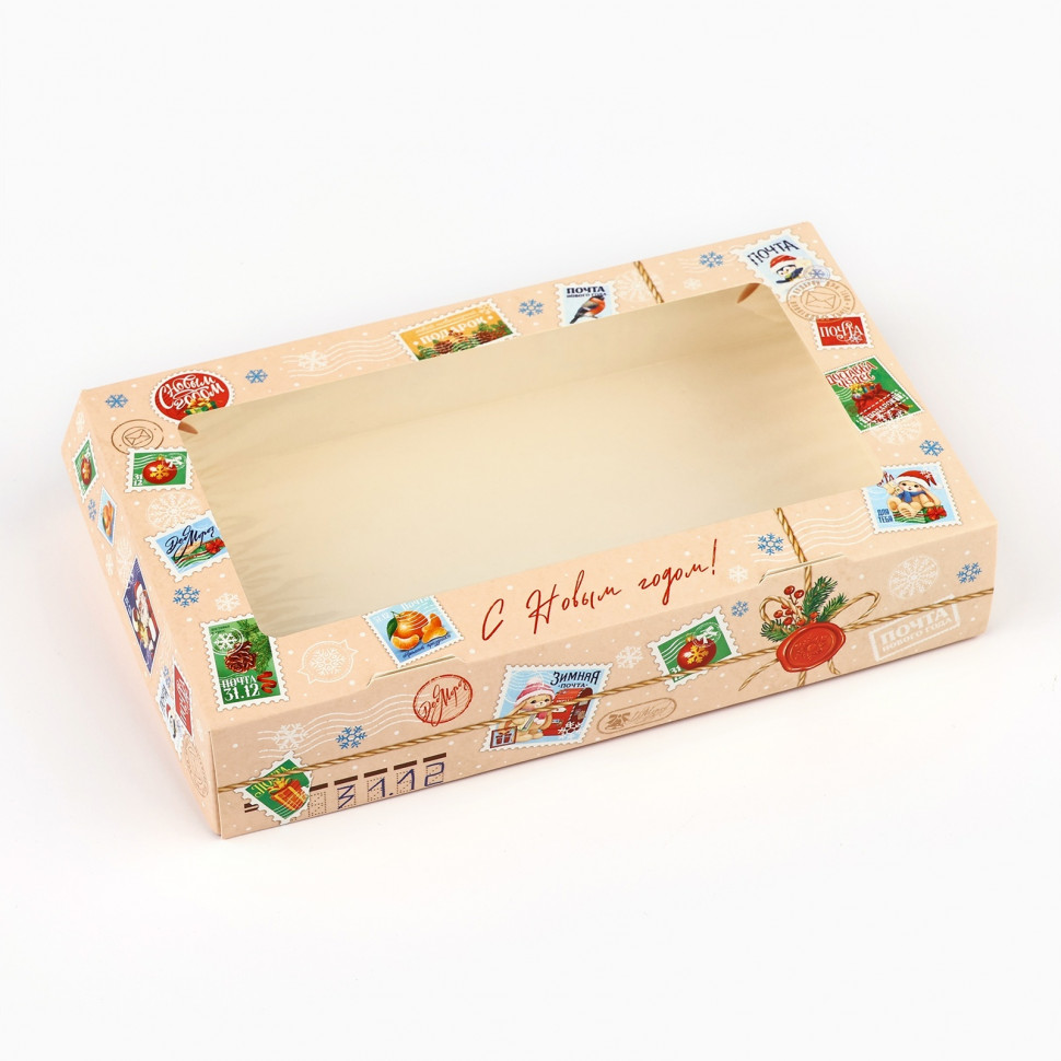 Коробка 20х12х4 см с окном "Новогодняя почта"