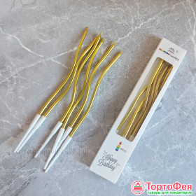  Набор свечей для торта Волнистые, Золотой металлик, 15 см / 6 шт  