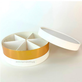 Коробочка Круглая для ассорти сладостей 12х3,5 см, Белая/золото 