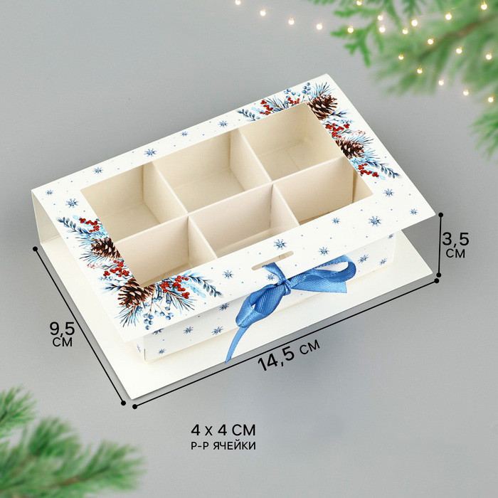 Коробка для 6 конфет с окном, "Зима"