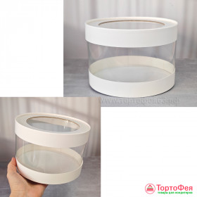 Коробка круглая d 16 выс.10 см с прозрачной стенкой, белая