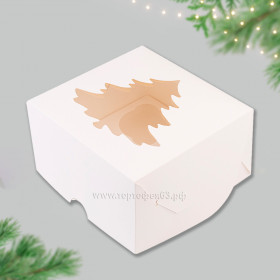 Коробка для 4 капкейков с окном &quot;Елочка&quot;, белая