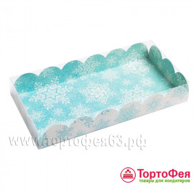 Коробка для прян. 21х10х3 см с прозрач.крышкой &quot;Снежинки&quot; 