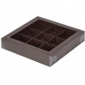 Коробка для 9 конфет с прозрачной крышкой, темный шоколад
