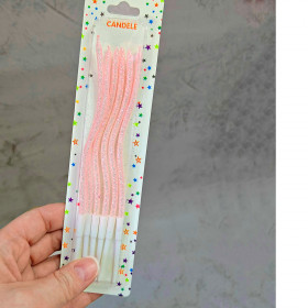 Набор свечей для торта, Волнистые, Розовые с блестками, 15 см / 6 шт