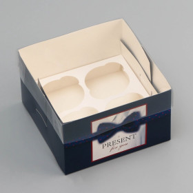 Коробка для 4 капкейков с прозрачной крышкой &quot;Present&quot;