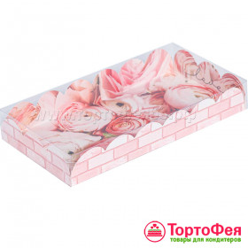 Коробка для пряников 21х10,5х3 см с прозрачной крышкой &quot;Цветы&quot;