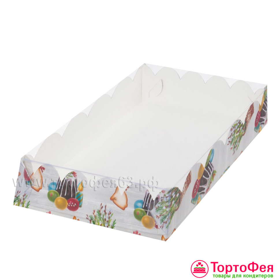 Коробка 20х12х3,5 см с прозрачной крышкой "Пасха"