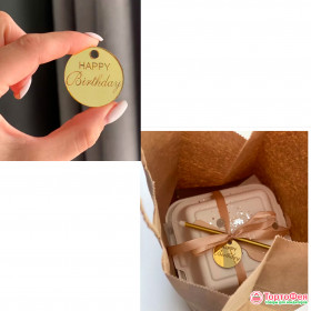 Декор из акрила &quot;Happy Birthday&quot; круг, с отверстием для ленты / 4 см