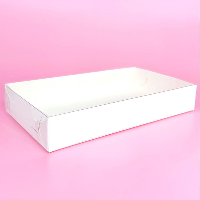 Коробка 14х11х3 см с прозрачной крышкой, белая