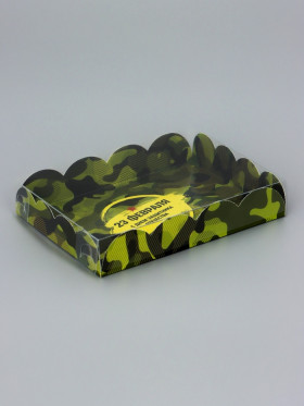 Коробка 14х10х2,5 см с прозрачной крышкой "23 Февраля"