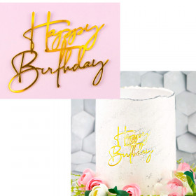 Декор из акрила &quot;Happy Birthday&quot;, золотой  / 11 см