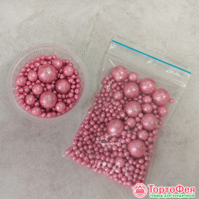 Шарики рисовые в глазури. Блеск &quot;Розовый&quot; 2-13 мм, 20 гр    