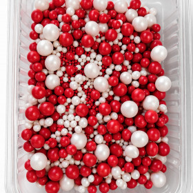 Шарики рисовые в глазури. Красные/белые 2-13 мм, 25 гр    