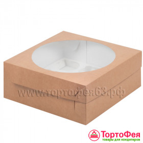 Коробка для 9 капкейков с окном, крафт