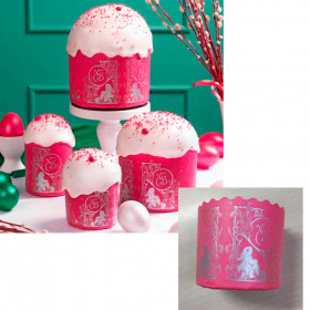 Форма бумажная Кулич "Зайчата" Ярко-Розовая 120 гр (7*8,5 см) / 10 шт 