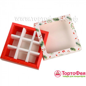 Коробка для 9 конфет с окном &quot;С Новым годом&quot;